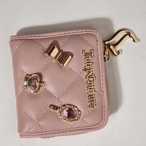 Juicy Couture Wallet Women OS Pink Quilted Charm Bifold Zip Coin Purse Y2K NEW